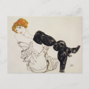 Vrouw in zwarte kousen door Egon Schiele Briefkaart