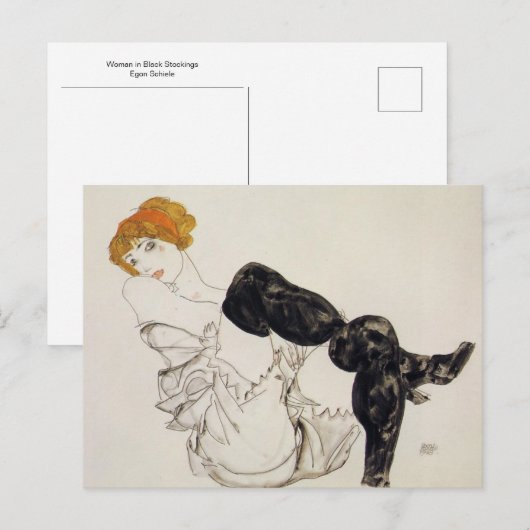 Vrouw in zwarte kousen door Egon Shiele Briefkaart (Voorkant / Achterkant)