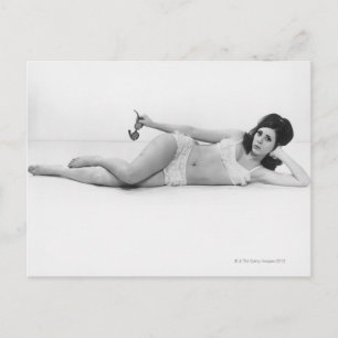 Vrouw in zwemkleding briefkaart