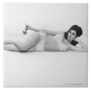 Vrouw in zwemkleding tegeltje