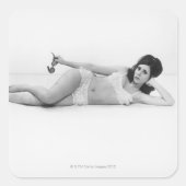Vrouw in zwemkleding vierkante sticker (Voorkant)