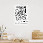 Vrouw informeert in een boekwinkel. Koekwinkel gra Poster (Keuken)