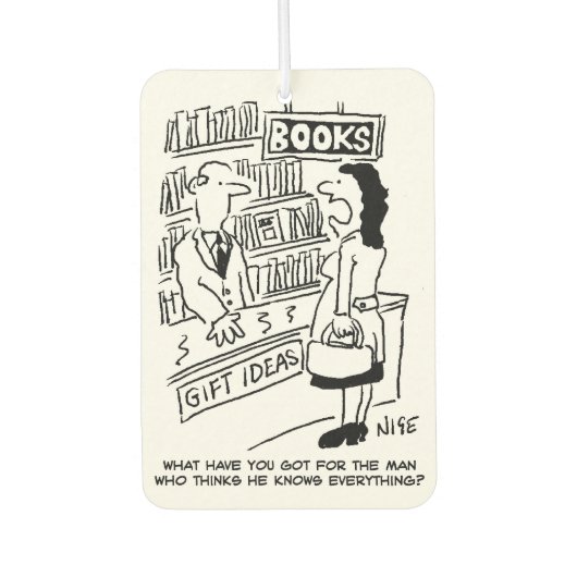 Vrouw informeert in een boekwinkel luchtverfrisser (Voorkant)