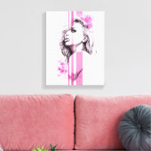 Vrouw inktportret Roze illustratiekunst Mode Canvas Afdruk (Insitu (Woonkamer))