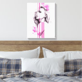 Vrouw inktportret Roze illustratiekunst Mode Canvas Afdruk (Insitu (Slaapkamer))