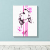 Vrouw inktportret Roze illustratiekunst Mode Canvas Afdruk (Insitu (Houten vloer))