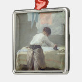 Vrouw Ironing Metalen Ornament (Links)
