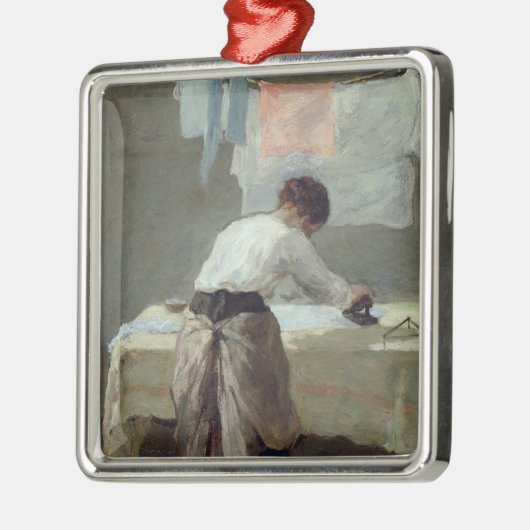 Vrouw Ironing Metalen Ornament (Links)