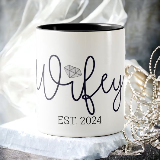 Vrouw Jaar | Zwarte Script Bruid | Pasgetrouwd Tweekleurige Koffiemok