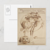 Vrouw Jack O' Lantaarn Blad Kaars Briefkaart (Voorkant / Achterkant)
