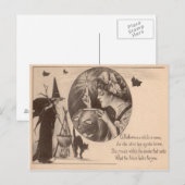 Vrouw Jack O' Lantaarn Heks Zwart Kat Briefkaart (Voorkant / Achterkant)