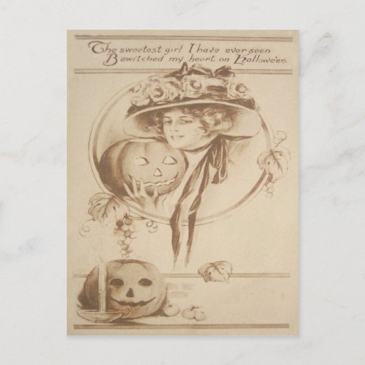 Vrouw Jack O' Lantern Blad Kaars Briefkaart (Voorkant)