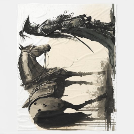 Vrouw Japans Soldaat met Paard Fleece Deken (Voorkant)