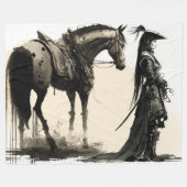 Vrouw Japans Soldaat met Paard Fleece Deken (Voorkant (Horizontaal))