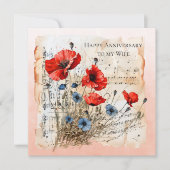 Vrouw Jubileum Blauwe en Oranje Poppies Notitiekaartje (Voorkant)