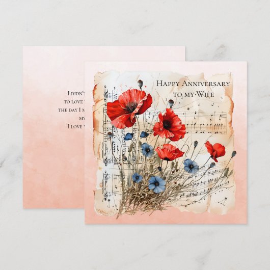 Vrouw Jubileum Blauwe en Oranje Poppies Notitiekaartje (Voorkant / Achterkant)