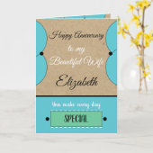 Vrouw Jubileum elke dag is speciaal blauw rustiek Kaart (Gele Bloem)