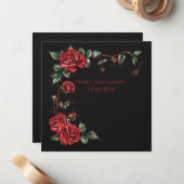 Vrouw Jubileum Red Roses Lijst op zwart Notitiekaartje (Voorkant / Achterkant in situ)