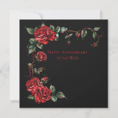 Vrouw Jubileum Red Roses Lijst op zwart Notitiekaartje (Voorkant)