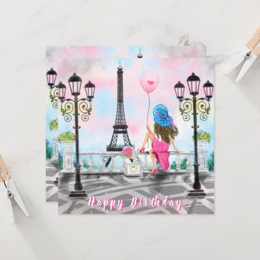 Vrouw Kaart in Parijs Uw QR-code wenst (Voorkant / Achterkant in situ)