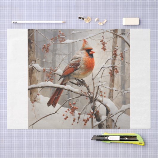 Vrouw kardinaal in de winter tissuepapier (Craft)