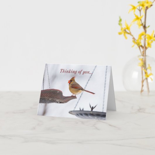 Vrouw kardinaal lange tijd denken aan uw Kaart (Gele Bloem)