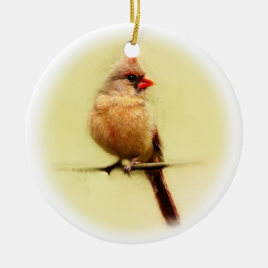 Vrouw Kardinaal zongvogel Keramisch Ornament (Voorkant)