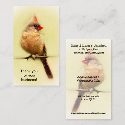 Vrouw Kardinaal zongvogel Visitekaartje (Voorkant / Achterkant)