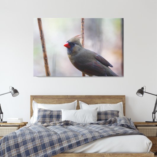 Vrouw kardinale vogel canvas afdruk (Insitu (Slaapkamer))