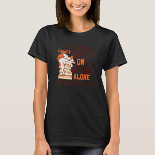 Vrouw Kat Boek Lezen T-shirt (Voorkant)
