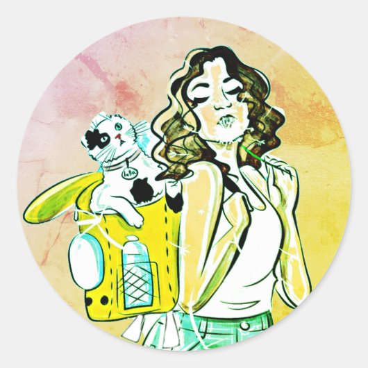 Vrouw, Kat, Dier Ronde Sticker (Voorkant)