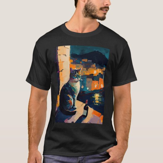 vrouw kat en wijn t-shirt (Voorkant)