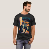 vrouw kat en wijn t-shirt (Voorkant volledig)