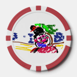Vrouw kauwgom strand poker chips