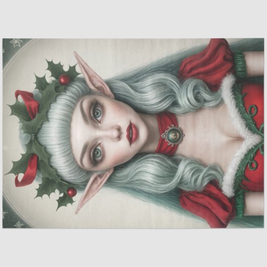 Vrouw Kerst Elf Winter Decoupage Papier (Voorkant)