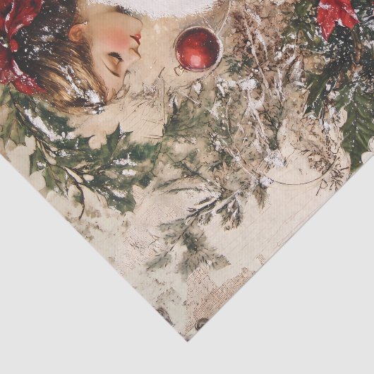  vrouw kerstwinter leeftijd decoupage tissuepapier (Detail)