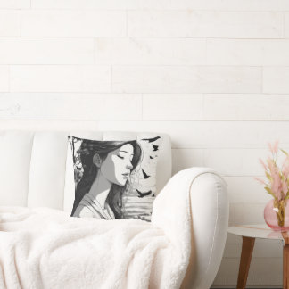 Vrouw kijken naar een vogel gesloten ogen gooien k kussen