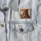 Vrouw kijkt naar beneden vierkante button 5,1 cm (In situ)