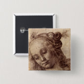 Vrouw kijkt naar beneden vierkante button 5,1 cm (Voorkant /achterkant)