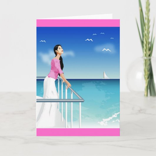 Vrouw kijkt naar het zee kaart (Voorkant)