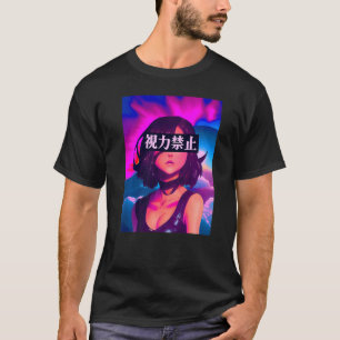 Vrouw kijkt naar verafgelegen dampgolf Futurisme E T-shirt