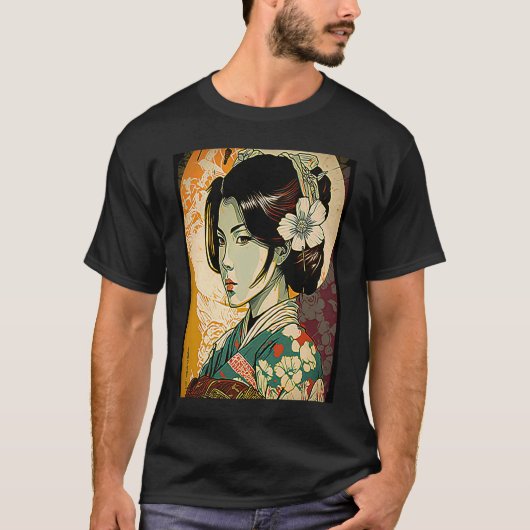 Vrouw Kimono Retro Geisha Japanse Samura T-shirt (Voorkant)