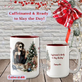 Vrouw klaar om op vakantie te gaan, Waterverf Tweekleurige Koffiemok