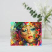 Vrouw kleurig schilderen briefkaart (Staand voorkant)