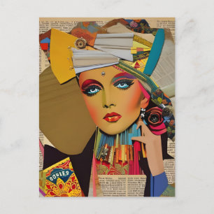 Vrouw Kleurrijke Gemengde Media Collage Briefkaart