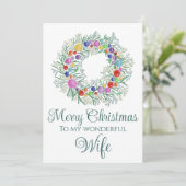 Vrouw Kleurrijke Kerstkrans Feestdagenkaart (Staand voorkant)