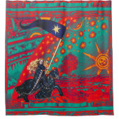 VROUW KNIGHT OF STARS HORSEBACK IN FLAMMARION Red Douchegordijn (Voorkant)