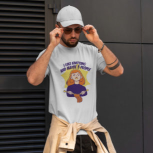 Vrouw Knitting Cartoon T-shirt