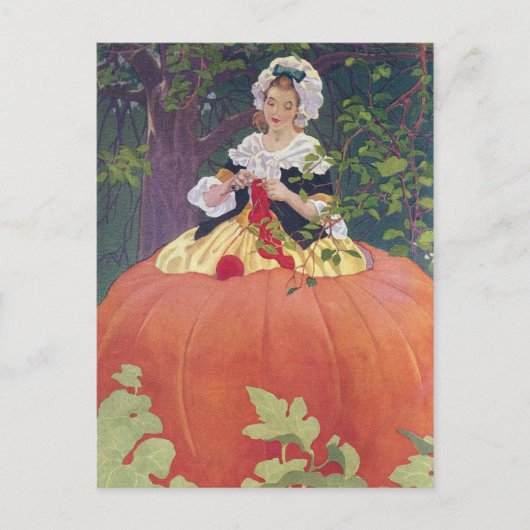 Vrouw Knitting in Pumpkin Briefkaart (Voorkant)