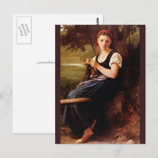 Vrouw Knitting van Bouguereau Briefkaart (Voorkant / Achterkant)